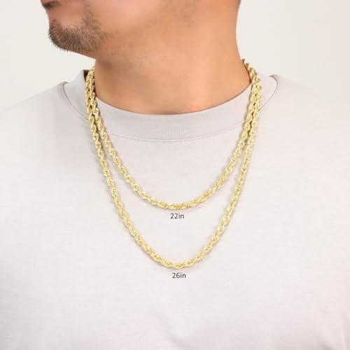 Nuragold 14k Real Yellow Gold 6mm Rope Chain Diamond Cut Necklace (18"-30") Italian Jewelry for Men2