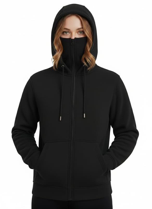 drobe Cotton Travel,Trendy & Casual Wear Balaclava Zipper Hoodie for Women-picture-19