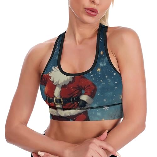 Women Girls Yoga Vest Racerback Comfort Fit Tops with Bralette Pads Removable Outfit for Gym Exercise, Christmas Santa Claus