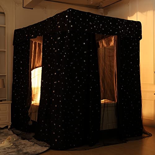 Scmty Luxury 100% Lightproof Blackout 4 Corner Post Bed Curtain Canopy For Bed Bedroom Decoration 100% Shading Privacy Protection For Adults Girls Boys Bed Canopies Bed (Black, King) #TOP15