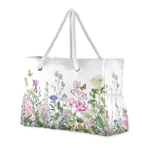 Image of Beach Tote Bags for Women, Turtle Flower Starfish Large Beach Shoulder Bag Pool Bags Purse