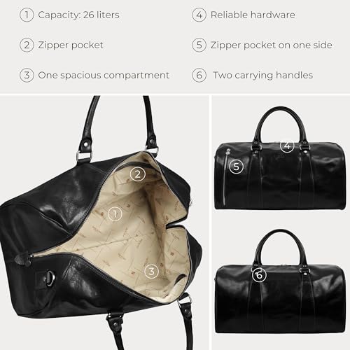 Image of Time Resistance Leather Duffel Bag - Large Weekend Gym Travel Bag (Black)