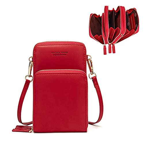 Image of myfriday Small Cell Phone Crossbody Bag, Multi-pocket & 6 Card Slots | 6 card slots, multi-pocket zipper layout and soft synthetic leather keep phone, lipstick, coins and keys ready outdoors