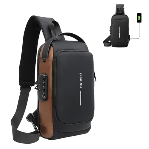 New Carbon Fiber Streamline Anti-Theft Sling Bag, Usb Charging Sport Sling Bag for Travel Gym Sports (Black B)