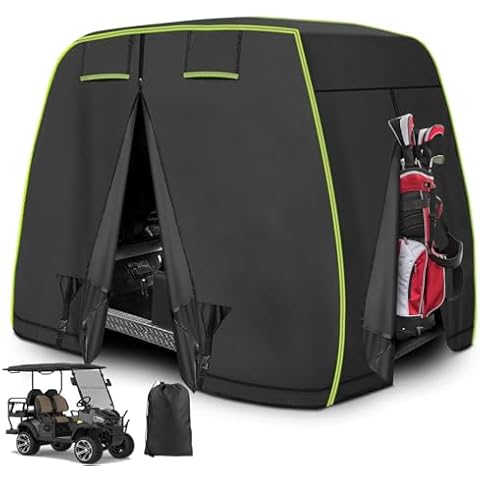 2/4 Passenger Golf Cart Cover Fits EZGO, Club Car, Yamaha Golf Carts with Reflective Strips, All Weather Protection/Waterproof/Snowproof/Windproof/Sunproof/Full Gold Cart Covers Cover