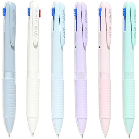 COLNK Multicolor Ballpoint Pen 0.5, 4-in-1 Colored Pens Fine Point,Ballpoint Gift Pens for Planner Journaling,Assorted Ink, 6-Count Cover