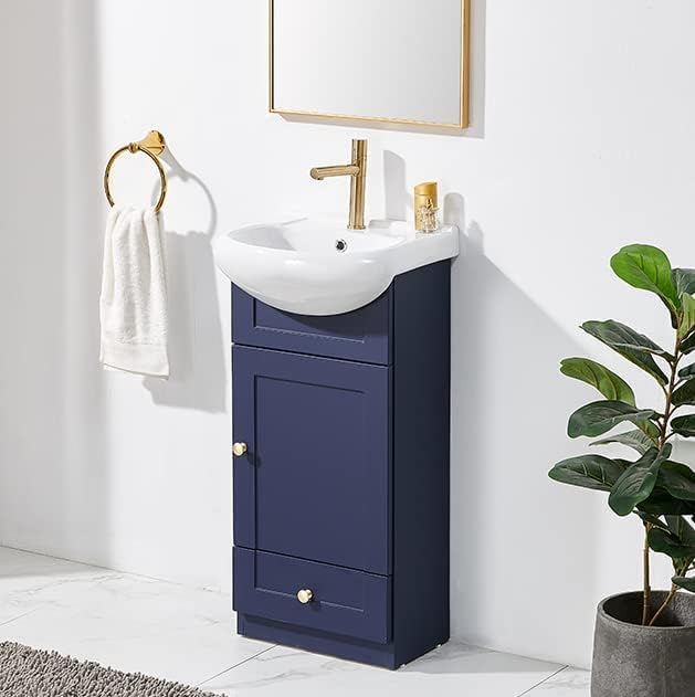 18 Inch Bathroom Vanity with Sink, Small Bathroom Sink Vanity Combo, Blue Bathroom Vanity Cabinet Set, Modern Bath Vanity for Small Space, 1 Door and 1 Drawer
