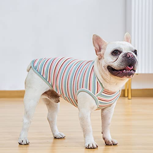 Knuffelen Dog Shirts Vest Cotton Striped T-Shirt, Sleeveless Stretchy Pet Clothes For Small Dogs, 2-Pack Soft Breathable Puppy Tank Top Cat Tee (X-Large, Pink,Rose) #TOP3