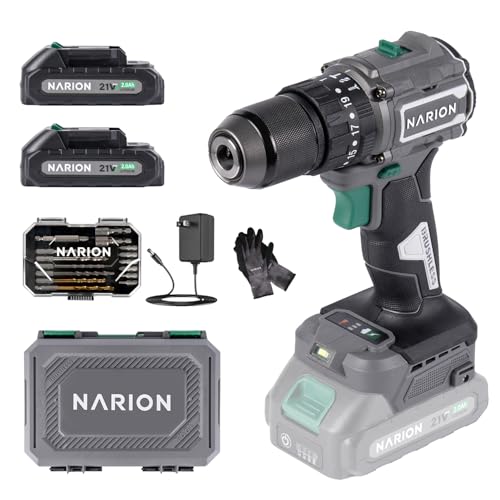 NARION(ナリオン)21V 振動ドライバドリル 充電式 最大トルク65N.m ビットセット 2Ah バッテリー付き (バッテリー2個付き) 電動ドライバー 電動ドリル 振動ドリル 振動ドライバー