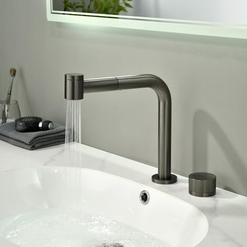 Robinet salle de bain mitigeur lavabo douchette extractible 2 jets eau - 4