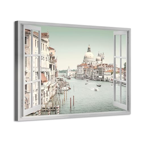 ARTISTIC PATH Window View Venice Canals Canvas Wall Art, 45x30 Inch