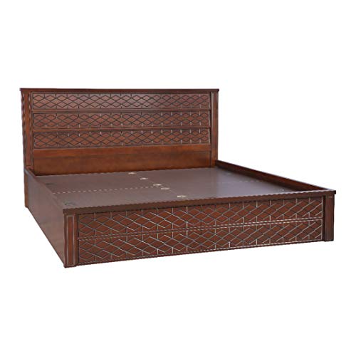 Image of HomeTown Solid Wood Victoria Box Storage King Size Bed (Antique Cherry)