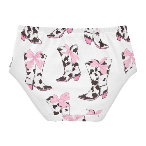 Wusikd Cow Print Cowboy Boots Girls' Underwear Cotton Pink Bows Girls Briefs Soft Toddler Underwear 2T2