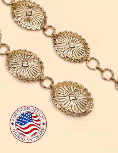 Image of TOPACC Western Metal Concho Belt for Women Cowgirl Chain Belts for Dresses Jeans Country Concert Outfit