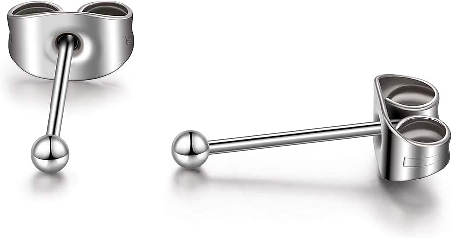 TGNEL 2mm-6mm Ball Titanium Earrings for Tragus/Cartilage/Helix - Silver/14K Gold Plated, Medical Grade for Sensitive Ears