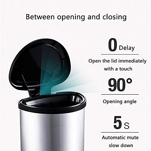 WOTZOV Abfalleimer Berührungsloser Abfalleimer Edelstahl-Mülleimer runder Mülleimer Automatischer Mülleimer für Zuhause/Sier – Bild 5
