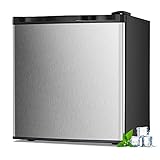 LHRIVER 1.1 Cu.ft Small Upright Freezer, Compact Mini Freezer with Removable Shelves, Adjustable Thermostat, Reversible Door Hinge, Quiet for Home/Dorm/Office/Kitchen, Silver