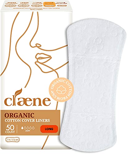 Claene Organic Cotton Panty Liners - Unscented, Thin, Cruelty-Free, Daily, Breathable - 7" Long, 50 Pack