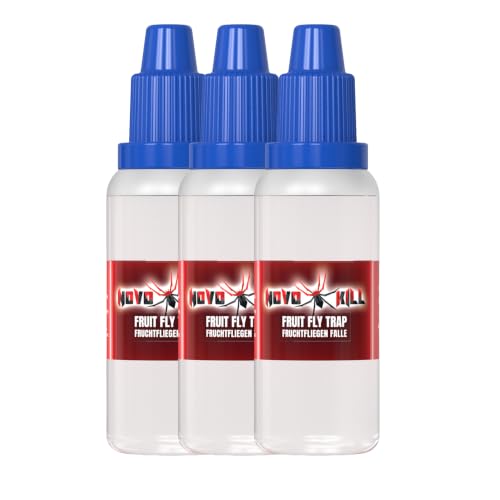 Novokill Fruchtfliegen Lockstoff – 3X 30ml Nachfülllösung für Obstfliegenfalle – Effektiver Lockstoff für Küche – Fruchtfliegen bekämpfen – Langanhaltende Wirkung – Refill für Wiederverwendbare Falle