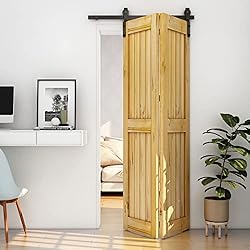 122cm/4FT Herrajes para Puertas Correderas Plegable, Kit Rieles Negros para 2 Puerta Corredera Madera 58cm Ancho