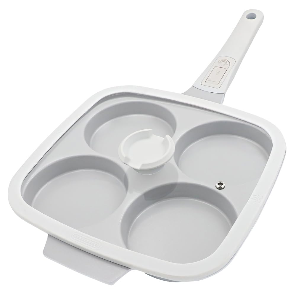 RANX INGST Sartén Grande para Huevos Fritos con Tapa 26 x 24 cm, Sartén Tortitas con Mango Extraíble, Revestimiento Cerámico Antiadherente, Sarten Tortilla de Aluminio para Desayuno, Blanco