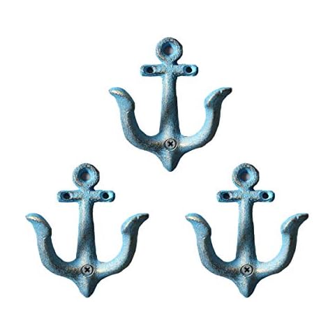 TentHome 3er-Set Maritime Dekoration Garderobe Antik Gusseisen Wandhaken Kleiderhaken Garderobenhaken Anker Doppelhaken Wandgarderobe Vintage Garten Haken Cover