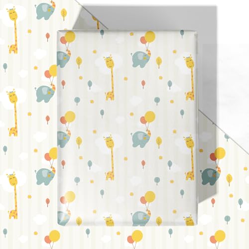 Image of WRAPLULU Baby Shower Wrapping Paper - 4 Jumbo Sheets, 28 * 40 Inches - Giraffe & Elephant Gift Wrap, Perfect for Boys Girls, Baby's Birthday, Newborn