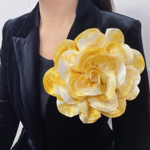 Image of Dainty Dyed Satin Fabric Leopard Print Rose Flower Extra Large Big Brooches Lapel Pins for Women Delicate Silk Floral Flower Oversized Brooch Pin for Wedding Party Banquet Dress Suit Ceremony Clothes Accessories Jewelry Gifts 7.5in