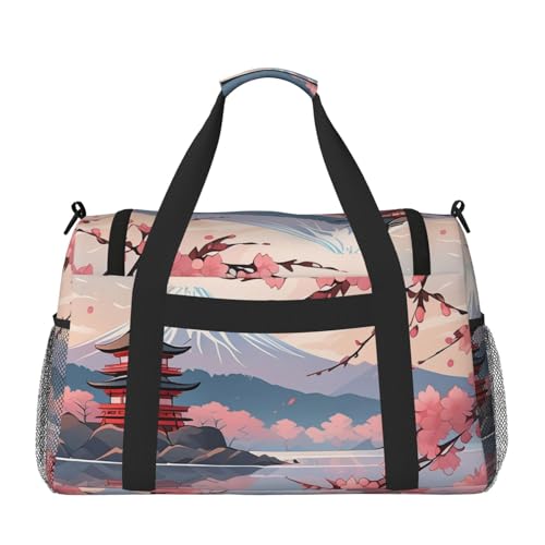 Japanese Floral Cherry Blossom Print Travel Duffle Bag - Foldable Personal Item Travel Bag for Women & Men,13x10.2x19.72