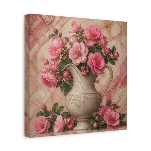 Toile fleurs roses epaisseur 3cm peinture realiste douce deco vintage