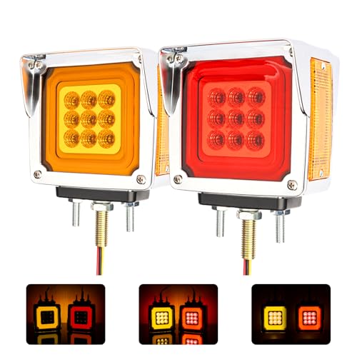 yucenbra 78 LED Pedestal Fender Lights, 2pcs Semi Truck Turn Signal with Flashing Light, Red/Amber Dual Face Marker Light for Peterbilt 579 587 Kenworth W900 Freightliner, IP67 Waterproof