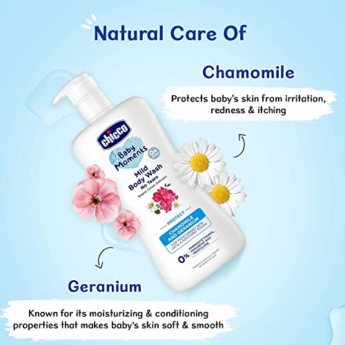 Image of Chicco Baby Moments Mild Body Wash Protect, New Advanced Formula With Natural Ingredients, No Tears, Suitable For Babys Body Wash, No Phenoxyethanol And Parabens (500Ml)