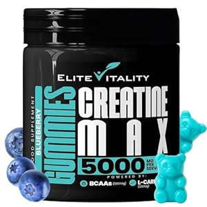 Creatine Monohydrate Gummies 5000mg + BCAAs & L-Carnitine – Vegan, Sugar-Free, Pre Workout Muscle Recovery Supplement for Men & Women – 90 Gummies – Delicious Blueberry– Gym & Fitness Support