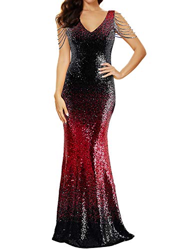 Image of Women 1920s Plus Size Formal Dress Tassels Sleeve Sequins Gatsby Maxi Evening Gown