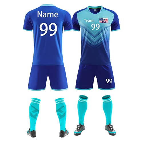 Laifu Personalized Soccer Jersey Short Kids Adults with Name Number Team and Logo Custom Shirt Men Women Soccer Shin Pads (Navy Blue), Small