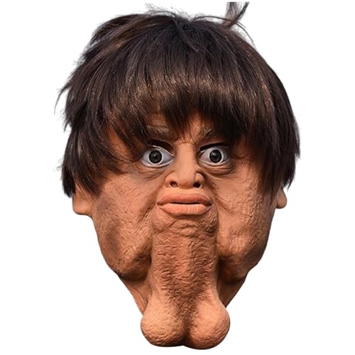Joygoodta Masque drôle Double Chin Masque réaliste complet Halloween Horror Latex Face Cover pour la mascarade Costume de fête d'Halloween
