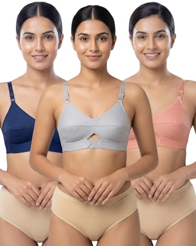Image of Brida Sajini Women's Cotton Round Stitch Bra | Full Coverage | Single Layered | Non-Padded | Wireless | Saree Bra for Heavy Bust | Daily Use | Combo