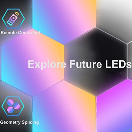 Hexagon Lights Sync with Music,Smart LED Wall Lights with RF Remote Built-in Mic 16 Million Colors Modular Light Panels DIY Geometry Splicing Quantums Night Light for Bedroom Bar Cafe Decor,6 Pack
