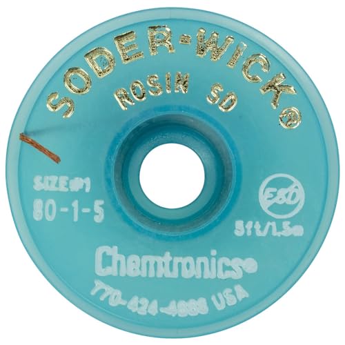 Chemtronics Soder-Wick-Rosin 80-1-5 Tresse à dessouder, 0,8 mm, 1,5 m, MIL-F-14256F Type R, NASA STD-8739.3 Soldered Electrical Connections