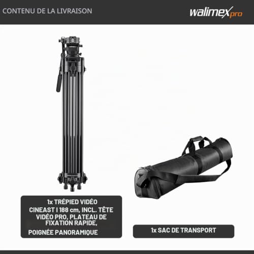 Walimex Pro Trépied Vidéo Cineast 188 Cm Ultra stable Tête Fluide Pour Caméras Vidéo Et Dslr - vue 5
