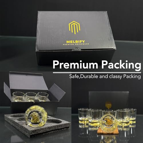 Image of Melbify Gold Eagle Whiskey Glass Gift Set | 6 pcs Set | 300 ml | Premium Packing | Gift Box | Gold-Bottomed | Imported | Luxurious | Ideal for Wedding Gifts, Anniversary, VIP and Corporate Gifts