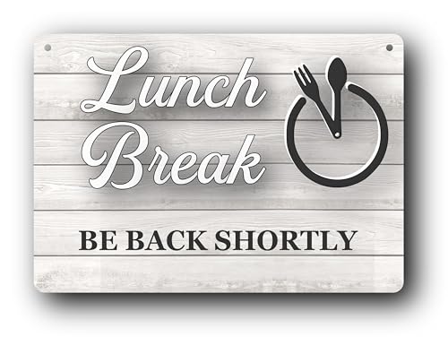 Panneau suspendu effet bois blanc Lunch Break Be Back Soon pour commerces