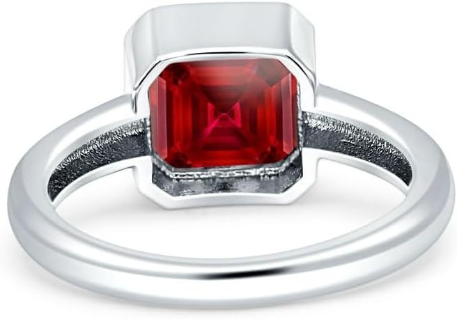 Lab Created Ruby Asscher Cut Silver Ring, 7x7MM Asscher Cut Silver Ring, 925 Sterling Silver Ring, Wedding Silver Ring, Engagement Silver Ring, Promise Silver Ring, Red Ruby Silver Ring, Women Silver Ring