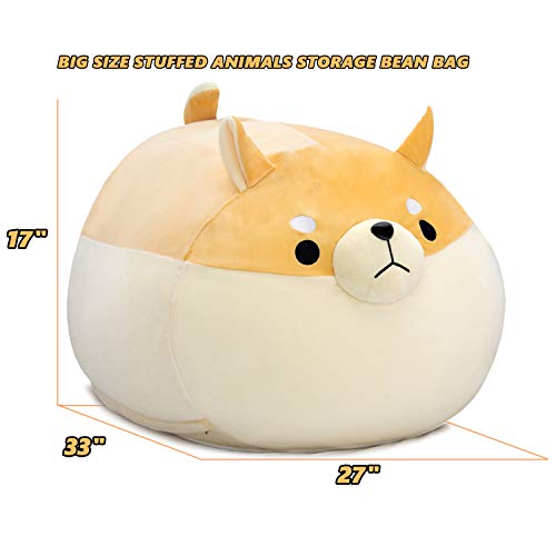 Cuebear Stuffed Animal Storage Bean Bag Chair Cover For Kids Yellow Dog Shiba Inu Bean Bag Chair For Girls Large Size Toy Organizer Cover Only Without Filling #TOP5