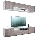 Vladon Pared Viva Mogan, Blanco Mate/Roble nórdico - Moderno Mueble Alto Compuesto por 2 estantes para TV (181 x 147 x 35 cm)