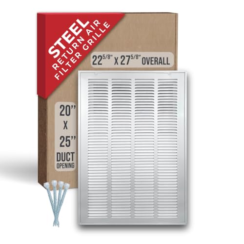 Image of Fits 20x25 Duct Opening | Steel Return Air Filter Grille by Handua [Removable Door] for 1-inch Filters | Vent Cover Grill | White | HVAC Cold Air Intake Grille | Out Dim: 22 5 /8 inchW X 27 5 /8 inchH