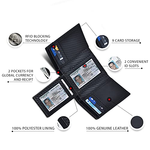 Minimalist Tri Fold Wallets For Men | Black Leather | Multiple Credit Card Slots | RFID Blocking | Stylish Design2