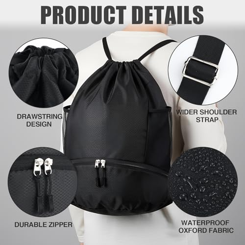 Image of 6 Pcs 6 Pcs Gym Drawstring Backpack Bulk for Men, Black | Drawstring Closure, with Shoe Compartment, Wet Proof Pocket, Lightweight, Durable Build, Gym Practice & Game-day Ready