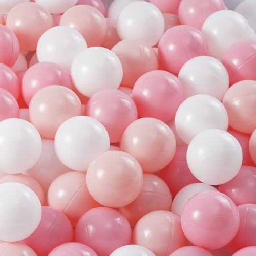 MoonxHome Ball Pit Balls for Kids, 100 pcs 2.15" Thicken Soft Plastic Crush Proof Ball Pit Balls BPA Phthalate Free Toy Ball with 3 Color White Pink Light-Pink by MoonxHome - Used condition - US$16.95