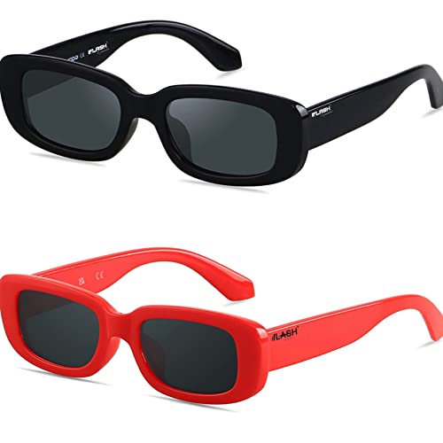 Image of IFLASH Rectangle Sunglasses for Women Retro Driving Glasses 90s Vintage Fashion Narrow Square Frame UV400 Protection Glasse